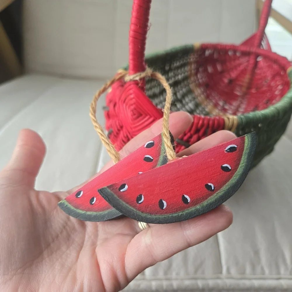 Vintage Watermelon Wicker Small Basket Cottagecore Farmcore Decor